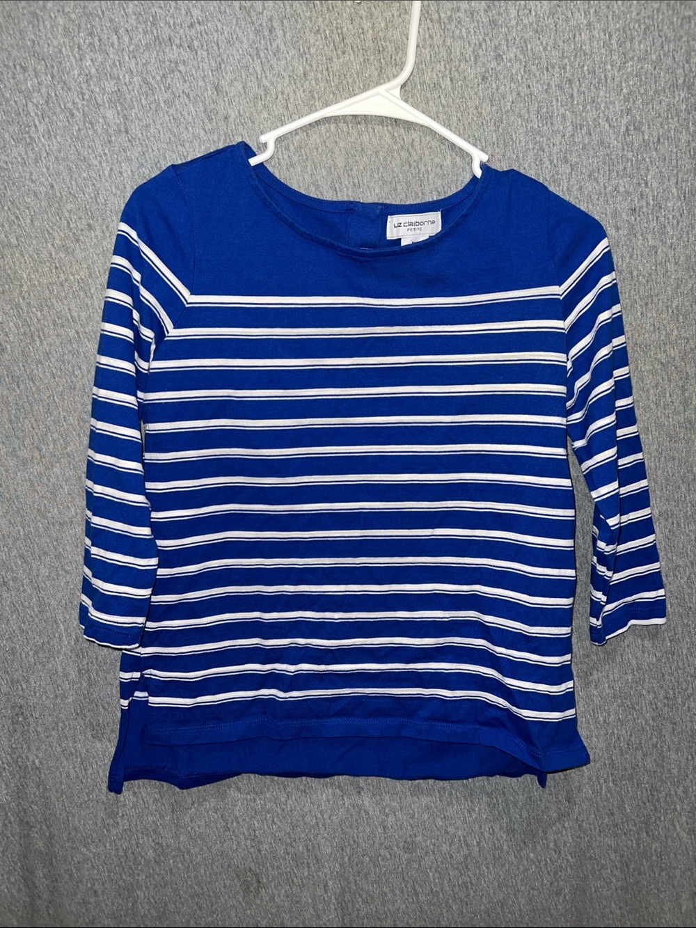 Liz Claiborne Royal Blue & White Striped Boatneck Top
